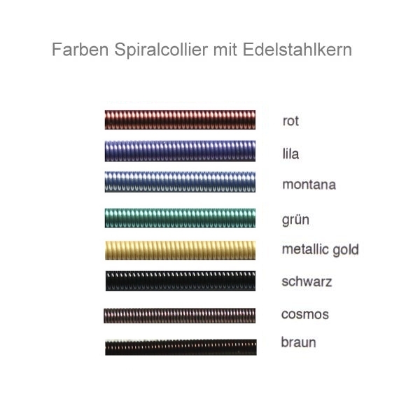 Exklusives Edelstahl Spiralcollier farbig 1,5mm mit Karabiner