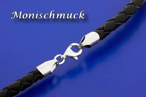 Lederband geflochten 3-6mm mit 925 Silber Karabiner