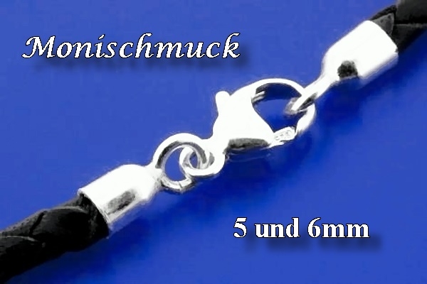 Lederband geflochten 3-6mm mit 925 Silber Karabiner