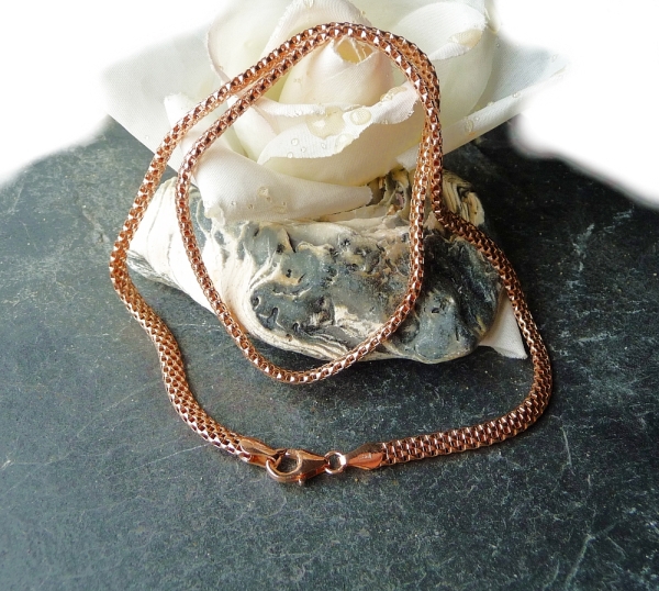 Collier Kette Schlauch oval Silber 925 rosé vergoldet 43cm