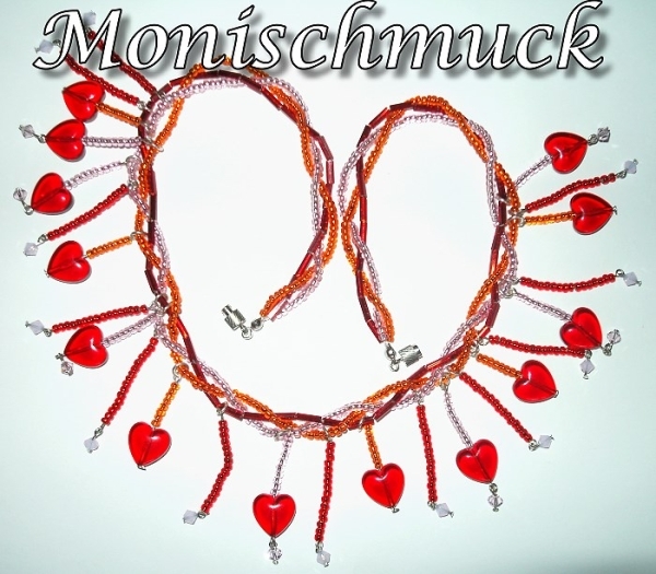 Collier Halskette mit roten Herzen 44cm