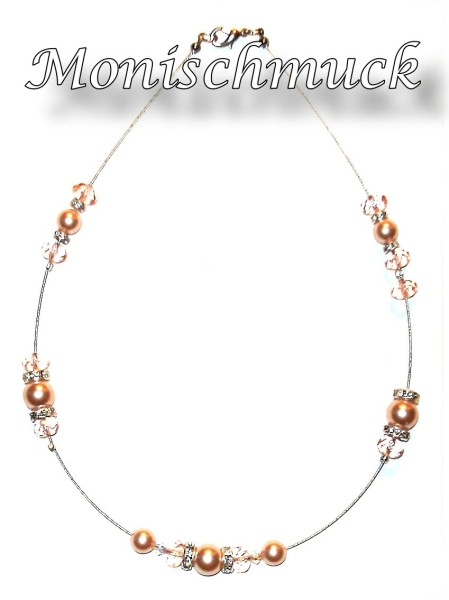 Collier Kette Lachs SW Kristall 43cm