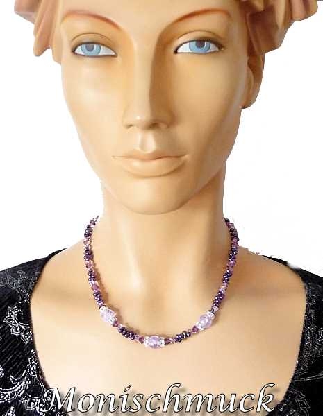 Collier Bergkristall mit Doppelkegel amethyst AB