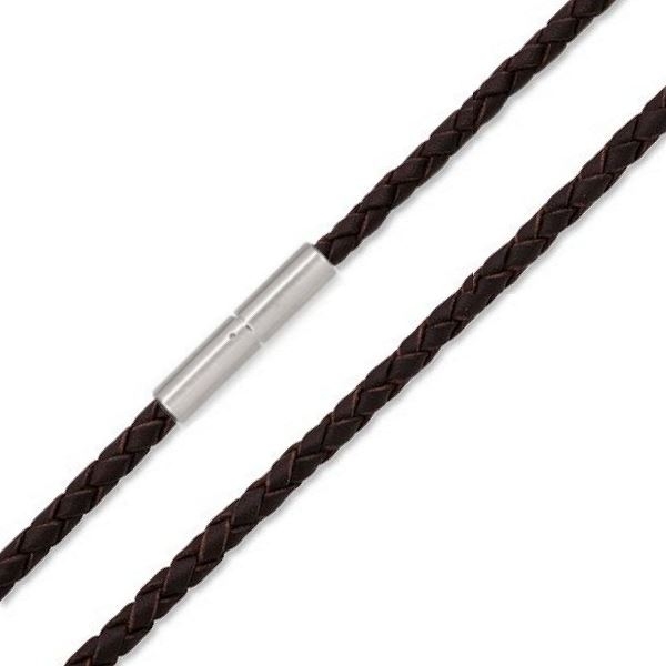 Lederband 2,5-8mm geflochten schwarz mit 925 Silber Bajonett