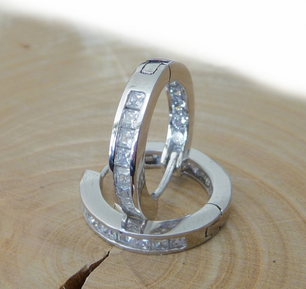 Creole 20mm Klappscharnier rund Zirkonias weiß Silber 925