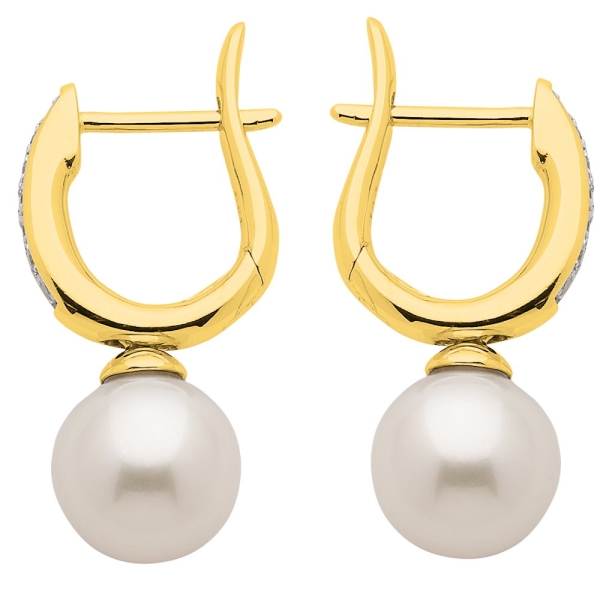 Creolen Brillanten und Süßwasserperle 14 Kt 585 GOLD