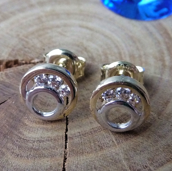 Ohrstecker 7mm bicolor Zirkonia 8Kt 333 GOLD