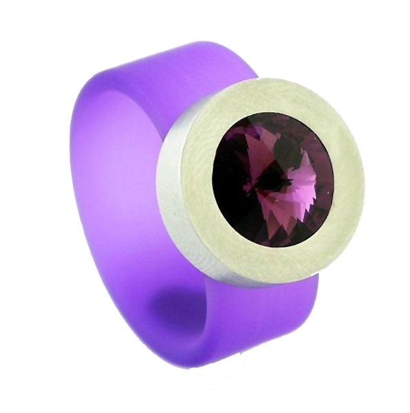 Edelstahl PVC Ring violett mit Kristall Steine nach Wahl