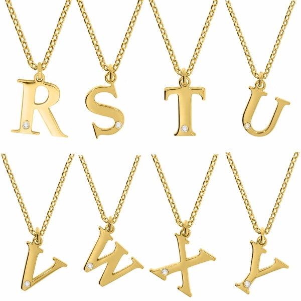 Anhänger Buchstabe A-Z mit Diamant 0,008ct und Kette Silber 925 vergoldet 45+3cm