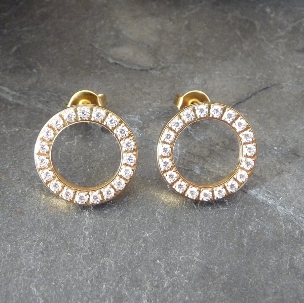 Ohrstecker Edelstahl vergoldet poliert Zirkonia Steine 13mm