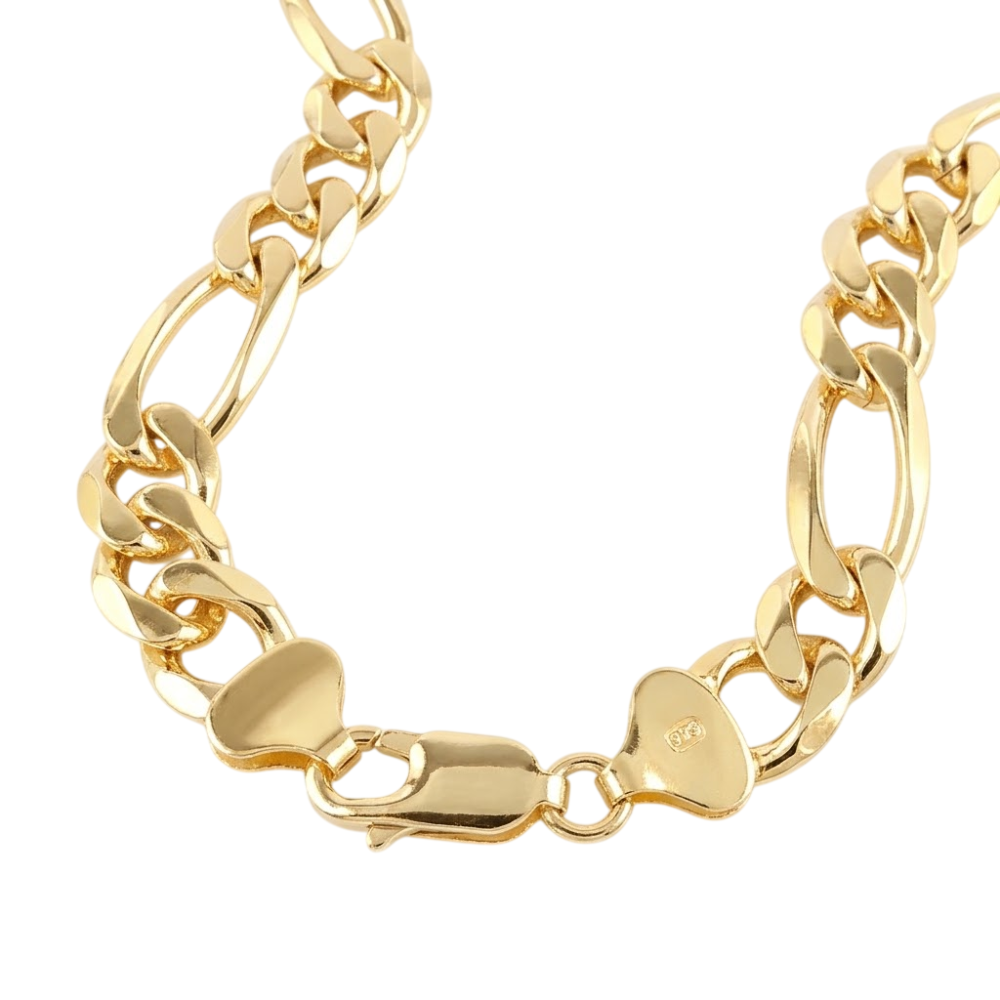 Armband 9mm Figarokette flach Silber 925 vergoldet 21, 22cm