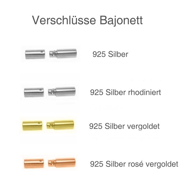Lederband 1,3 oder 2mm 21 Farben  mit 925 Silber Bajonett