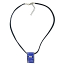 Kette 32x21mm Metallanhänger silberfarben Email blau Kordel blau 45cm