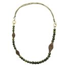 Kette 3x Blattperle oliv 10mm Perlen olivgrün gedrückt Kordel oliv 90cm