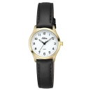 SELVA Damen Quarz Armbanduhr mit Lederband Zifferblatt weiß, Gehäuse vergoldet Ø 27mm