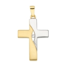 Anhänger Kreuz 14,9x22,5mm bicolor mit Zirkonia 8Kt 333 GOLD