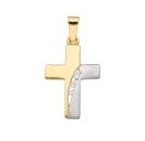 Anhänger Kreuz 12x18mm bicolor mit Zirkonia 8Kt 333 GOLD