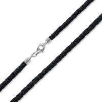 Lederband geflochten schwarz 2,5-8mm mit 925 Silber Karabiner