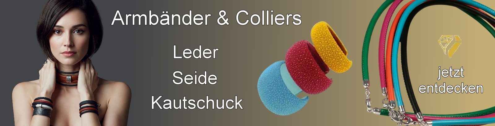 Armbänder und Colliers individuell aus Leder, Kautschuk, Seide