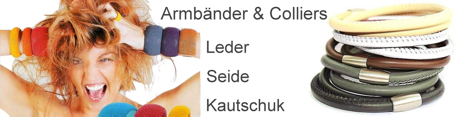 Armbänder und Colliers individuell aus Leder, Kautschuk, Seide